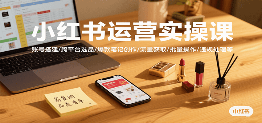 小红书运营实操课，账号搭建/跨平台选品/爆款笔记创作/流量获取/批量操作/违规处理等-贝贝云网创
