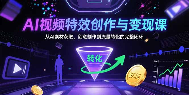 AI视频特效创作与变现课：从AI素材获取、创意制作到流量转化的完整闭环-贝贝云网创
