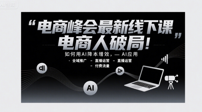 电商峰会最新线下课，电商人破局，如何用AI降本增效，AI应用-全域推广-直播运营-付费流量-贝贝云网创
