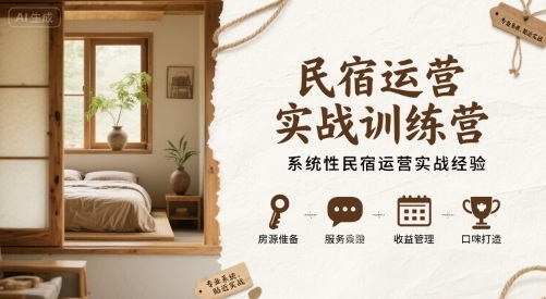 民宿运营实战训练营，系统性民宿运营实战经验-贝贝云网创