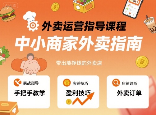 外卖运营指导课程，中小商家外卖指南，手把手带出能挣钱的外卖店-贝贝云网创