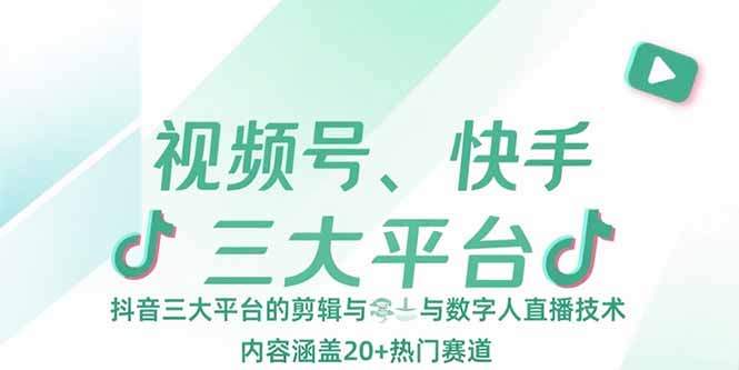 视频号、快手、抖音三大平台的剪辑与数字人直播技术，内容涵盖20+热门赛道-贝贝云网创