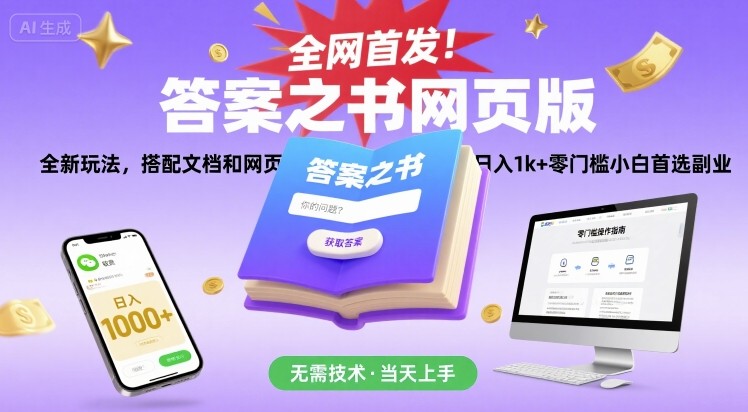 全网首发！答案之书网页版，全新玩法，搭配文档和网页，日入1k+零门槛小白首选副业【揭秘】-贝贝云网创