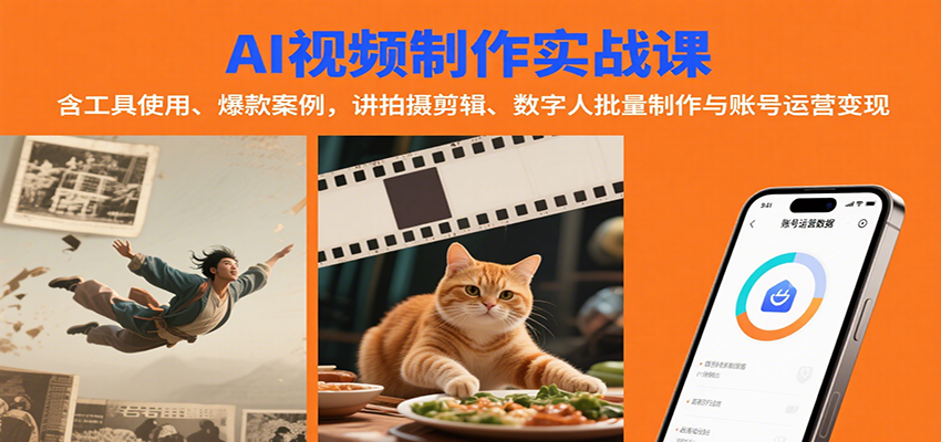 AI视频制作实战：含工具使用、爆款案例，讲拍摄剪辑、数字人批量制作与账号运营变现-贝贝云网创