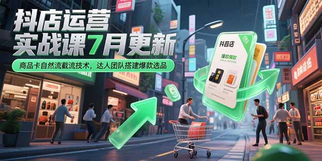 抖店运营实战课7月更新，商品卡自然流截流技术，达人团队搭建爆款选品-贝贝云网创