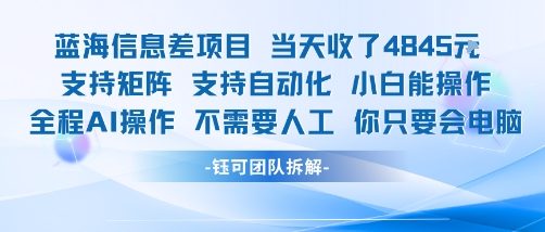 蓝海信息差项目当天收米1k+ 支持矩阵支持自动化小白能操作全程AI操作不需要人工你只要会电脑-贝贝云网创