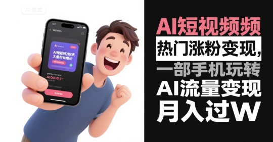 AI短视频热门涨粉变现，一部手机玩转AI流量变现，月入过W-贝贝云网创