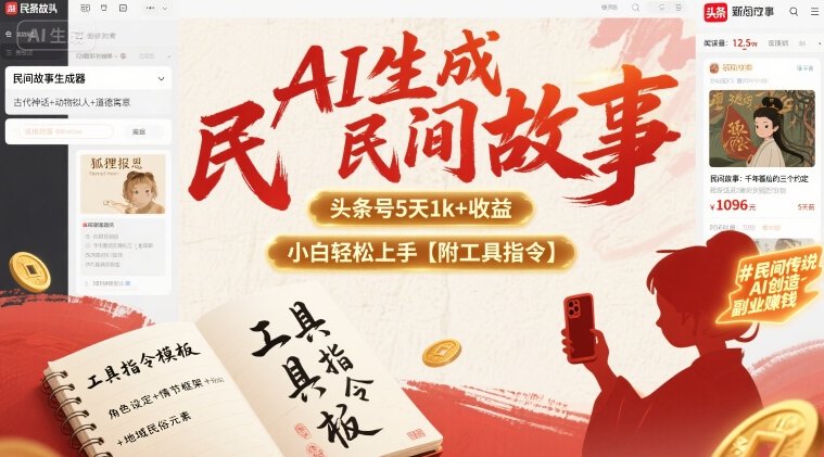 AI生成民间故事，头条号5天1k+，小白轻松上手【附工具指令】-贝贝云网创