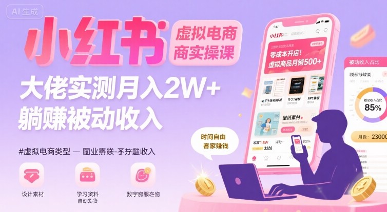 小红书虚拟电商，大佬实测月入2W+，实现被动收入-贝贝云网创
