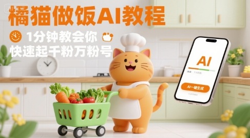 有趣的橘猫买菜做饭视频，用AI一键搞定，1分钟教会你，快速起千粉万粉号-贝贝云网创