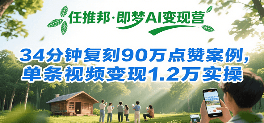 任推邦·即梦AI变现营，34分钟复刻90万点赞案例，单条视频变现1.2万实操-贝贝云网创