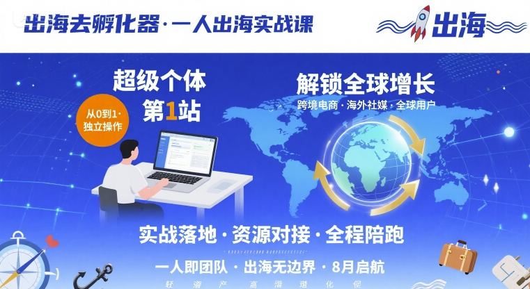 出海去孵化器，一人出海实战课，超级个体第1站，解锁全球增长-贝贝云网创