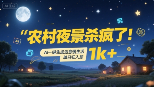 农村夜景杀疯了！AI一键生成治愈系慢生活，单日狂入1k+-贝贝云网创