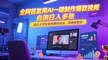 全网首发用AI一键制作爆款视频，自测日入多张，适合大学生宝妈兼职创业，保姆级教程-贝贝云网创