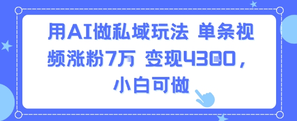 用AI做私域玩法，单条视频涨粉7W变现4.3k，小白可做-贝贝云网创