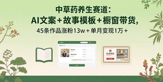 中草药养生赛道：AI文案+故事模板+橱带货，45条作品涨粉13w+单月变现1万+-贝贝云网创