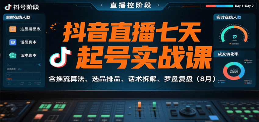 抖音直播七天起号实战课：含推流算法、选品排品、话术拆解、罗盘复盘(8月)-贝贝云网创