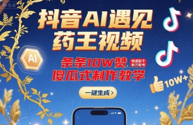抖音AI遇见药王视频，条条10W赞，快速起千粉万粉号，傻瓜式制作教学-贝贝云网创