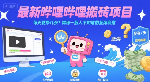 最新哔哩哔哩上B站搬砖项目，每天能挣几张？揭秘一般人不知道的蓝海赛道-贝贝云网创