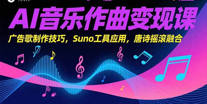 AI音乐作曲变现课，广告歌制作技巧，Suno工具应用，唐诗摇滚融合-贝贝云网创
