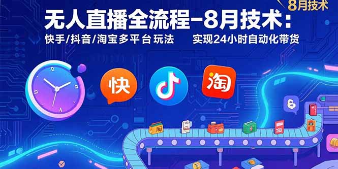 无人直播全流程-8月技术：快手/抖音/淘宝多平台玩法 实现24小时自动化带货-贝贝云网创