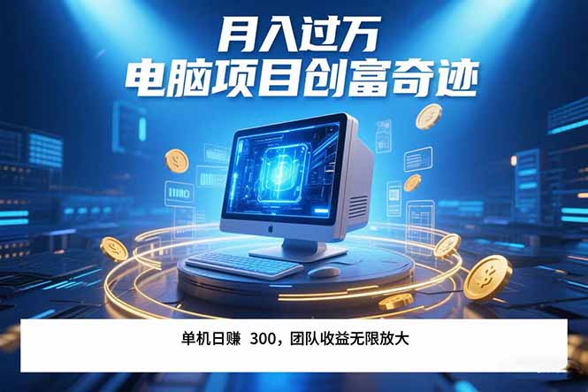 最新电脑项目单机每天收益300+ 带有团队管道收益 可无限放大 月入过万…-贝贝云网创