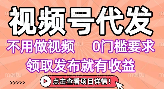 视频号代发，不用剪辑不用做视频，0门槛要求，领取发布就有收益，任务没有无上限，小白轻松上手【揭秘】-贝贝云网创