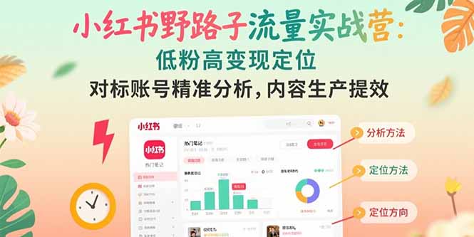 小红书野路子流量实战营：低粉高变现定位 对标账号精准分析 内容生产提效-贝贝云网创