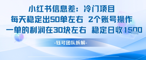 小红书信息差冷门项目一单利润30块每天稳定1.5k左右2个账号操作-贝贝云网创