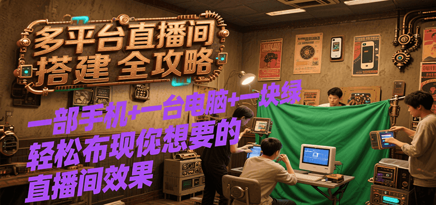 多平台直播间搭建全攻略，一部手机+一台电脑+一块绿布轻松实现你想要的直播间效果-贝贝云网创