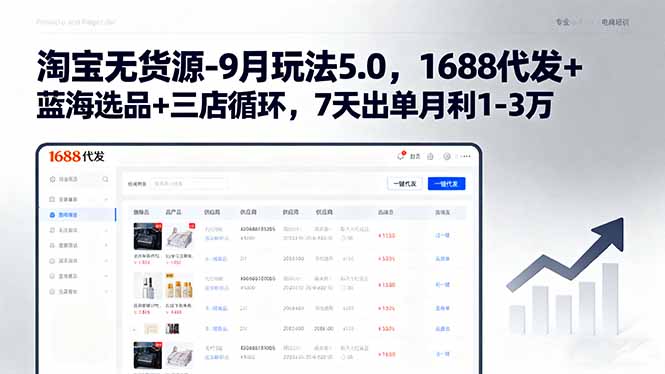 淘宝无货源-9月玩法5.0，1688代发+蓝海选品+三店循环，7天出单月利1-3万-贝贝云网创