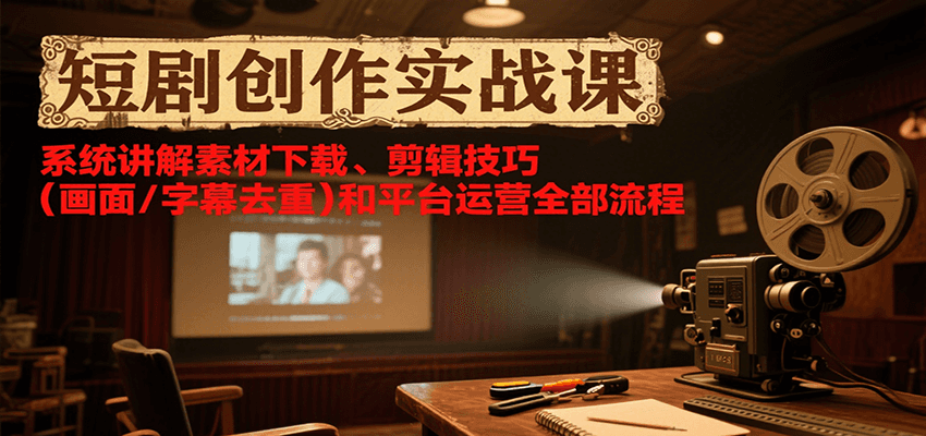 短剧创作实战课，系统讲解素材下载、剪辑技巧(画面/字幕去重)和平台运营全部流程-贝贝云网创
