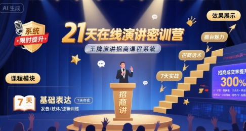 21天在线演讲密训营，王牌演讲招商课程系统-贝贝云网创