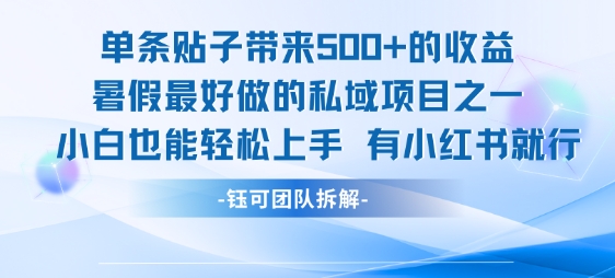 单条贴子带来5张的收益，暑假最好做的私域项目之一，小白也能轻松上手，有小红书就行-贝贝云网创