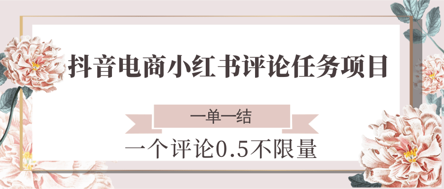 抖音电商小红书评论任务项目，一个评论0.5，一单一结 不限量-贝贝云网创