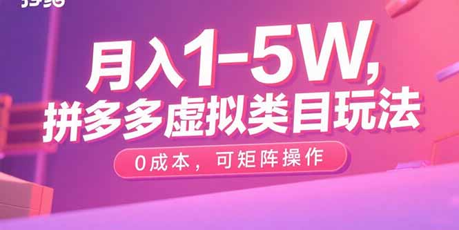 月入1-5W，拼多多虚拟类目玩法，0成本，可矩阵操作-贝贝云网创