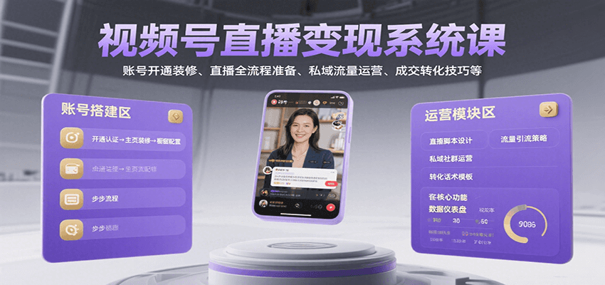 视频号直播变现系统课，账号开通装修、直播全流程准备、私域流量运营、成交转化技巧等-贝贝云网创