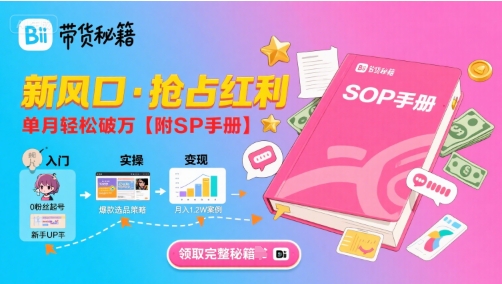 B站哔哩哔哩带货秘籍，新风口，抢占红利，单月轻松破万【附SOP手册】-贝贝云网创