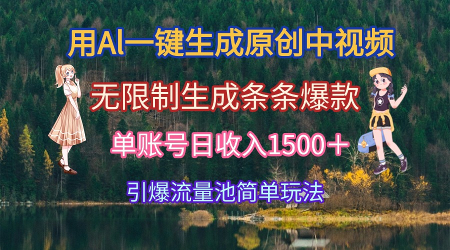 用Al一键生成原创中视频，无限制生成条条爆款，单账号日收入1500＋引爆…-贝贝云网创