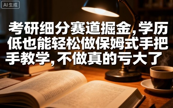 考研细分赛道掘金，日入1k+，学历低也能轻松做保姆式手把手教学，不做真的亏大了【揭秘】-贝贝云网创