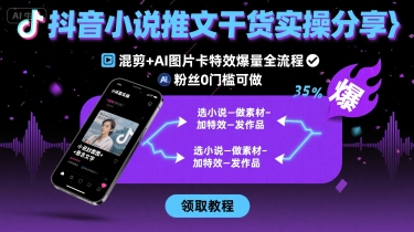 抖音小说推文干货实操分享，混剪+AI图片卡特效爆量全流程，0粉丝0门槛可做-贝贝云网创