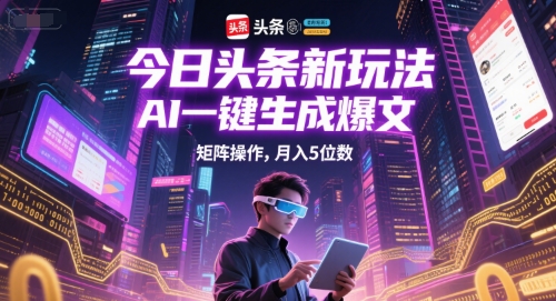 今日头条新玩法，AI一键生成爆文，矩阵操作，月入5位数-贝贝云网创