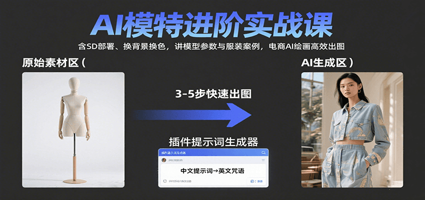 AI模特进阶实战课：含SD部署、换背景换色，讲模型参数与服装案例，电商AI绘画高效出图-贝贝云网创