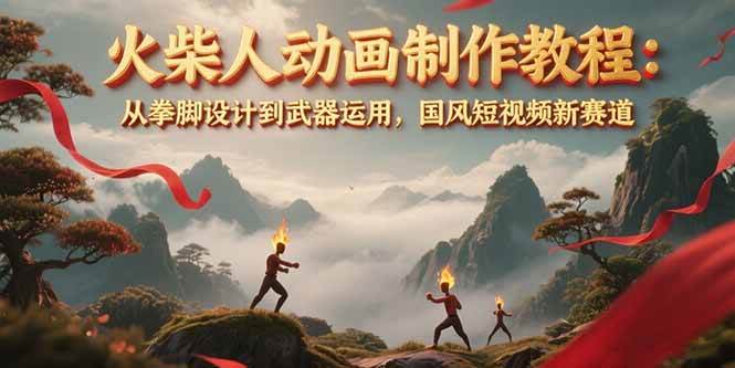 火柴人动画制作教程：从拳脚设计到武器运用，国风短视频新赛道-贝贝云网创