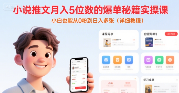 小说推文月入5位数的爆单秘籍实操课，，小白也能从0粉到日入多张(详细教程)-贝贝云网创