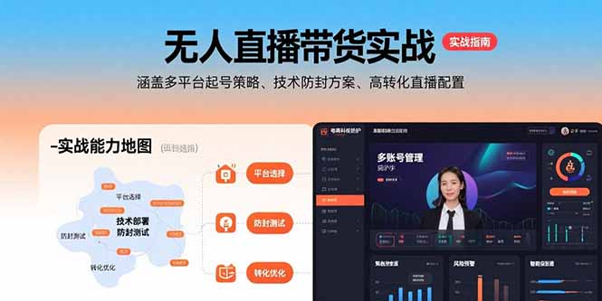 无人直播带货实战，涵盖多平台起号策略、技术防封方案、高转化直播配置-贝贝云网创