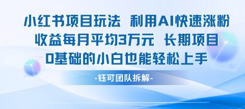 适合小白操作的小红书新项目，利用AI快速涨粉，收益每月平均1W+-贝贝云网创