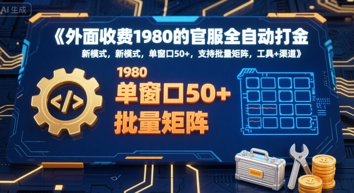 外面收费1980的官服全自动打金，新模式，单窗口50+，支持批量矩阵，工具+渠道【揭秘】-贝贝云网创