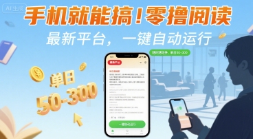 手机就能搞！零撸阅读挂G，最新平台，一键自动运行，随时随地挣，单日50-3张+【揭秘】-贝贝云网创