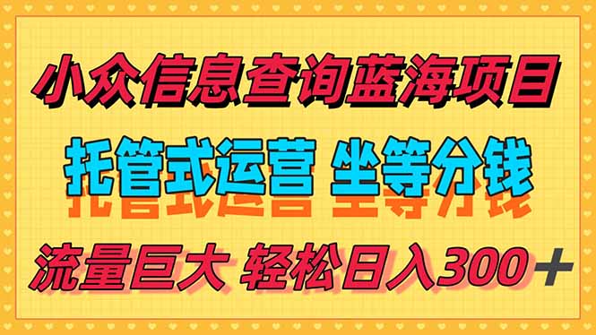 稳定日入300＋，小众信息查询蓝海项目，全程懒人式托管，解放你的时间-贝贝云网创